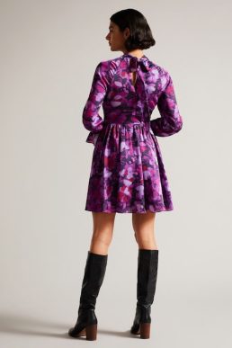 Ted Baker Sammieh High Neck Fit And Flare Mini Dress Purple
