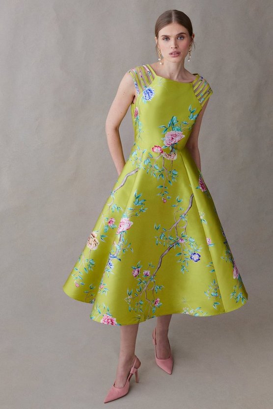 Green dress with yellow flowers shop