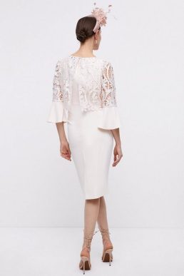 Coast Pencil Dress With Satin Lace Bodice & Flare Cuff Ivory