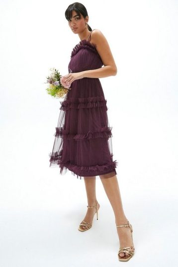 Coast Tiered Ruffle Skirt Midi Bridesmaid Dress Purple