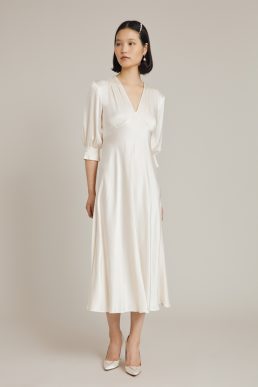 Ghost Elle Satin Midi Bridal Dress Ivory