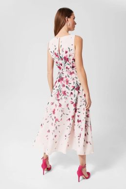 Hobbs Carly Floral Midi Dress Blush Pink Multi
