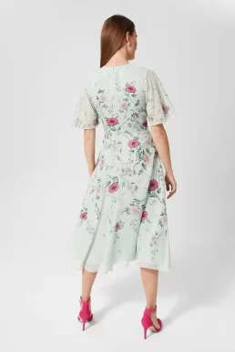 Hobbs Priya Silk Floral Dress Mint Green Multi