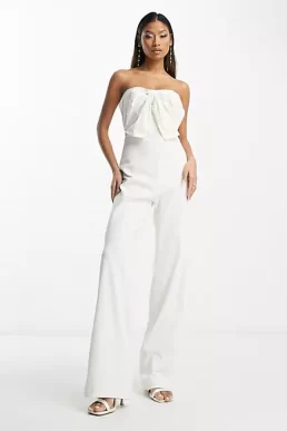 Hope & Ivy Bridal bandeau bow jumpsuit in ivory