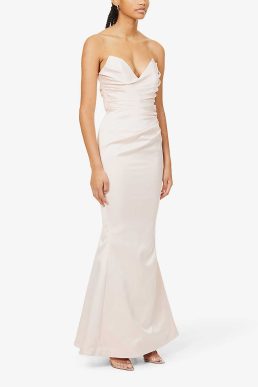 HOUSE OF CB Fleur sweetheart-neckline fishtail-hem maxi blush