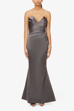 HOUSE OF CB Fleur sweetheart-neckline fishtail-hem woven maxi