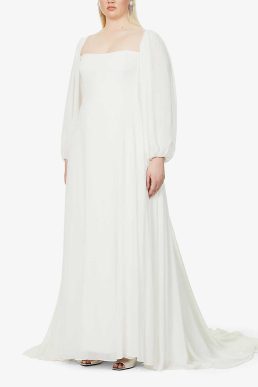 Jenny Yoo Louise puffed-sleeve crepe gown Ivory