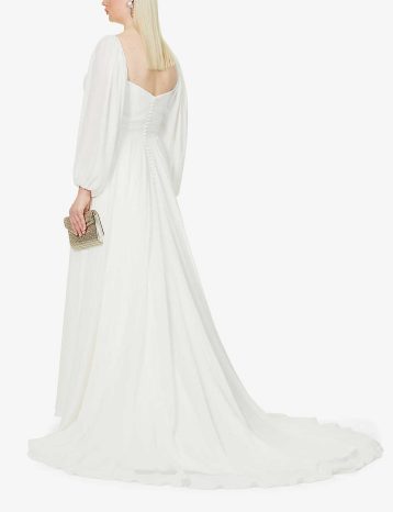 Jenny Yoo Louise puffed-sleeve crepe gown Ivory