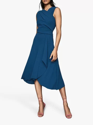 Reiss Marling Wrap Front Midi Dress Mid Sky Blue