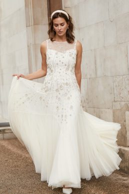 Phase Eight Milana Beaded Tulle Maxi Dress Ivory Parchment