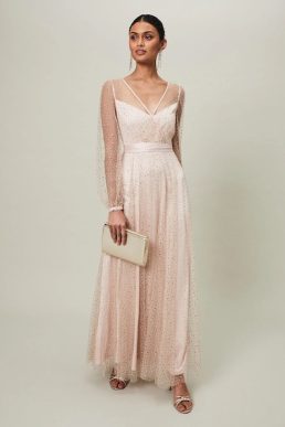 Phase Eight Ashley Hotfix Sheer Maxi Dress Champagne