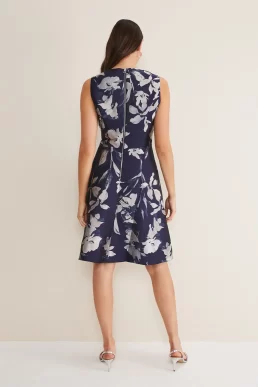 Phase Eight Cassy Floral Jacquard Dress Navy Silver