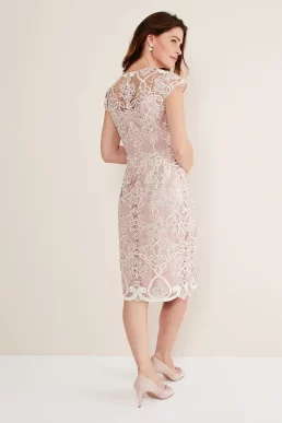 Phase Eight Francis Tapework Midi Dress Petal Blush Pink