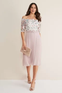Phase Eight Franky Floral Lace Midi Dress Pale Pink Multi Blush