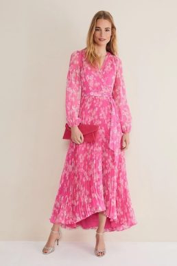 Phase Eight Hayley Sleeve Pleated Maxi Dress Pink