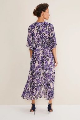 Phase Eight Juliette Floral Fil Coupe Wrap Dress Latte Navy Multi