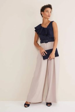 Phase Eight Kimberley Frill Jumpsuit, Perussian Blue Taupe