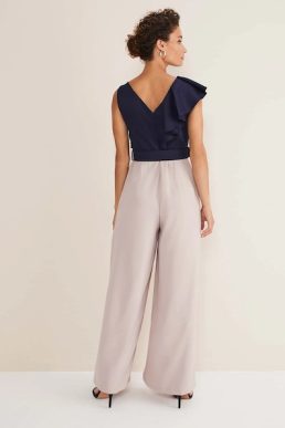 Phase Eight Kimberley Frill Jumpsuit, Perussian Blue Taupe