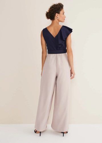 Phase Eight Kimberley Frill Jumpsuit, Perussian Blue Taupe