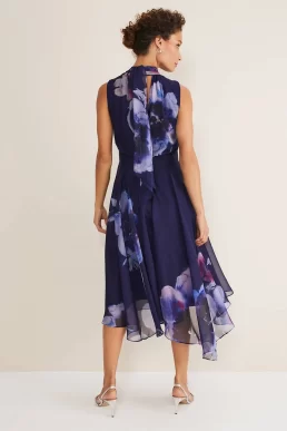 Phase Eight Lucinda Floral Chiffon Midi Dress Navy Multi