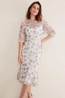 Phase Eight Maia Floral Embroidered Midi Dress pale Pink Multi