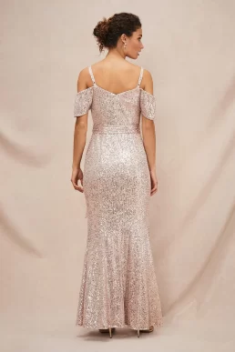 Phase Eight Poppy Off The Shoulder Sequin Dress Rose Gold