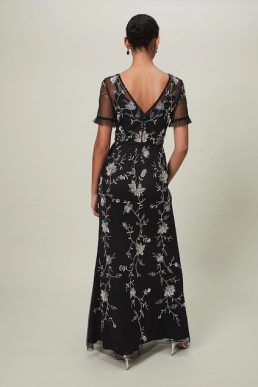 Phase Eight Sierra Sequin Floral Maxi Dress Black Silver