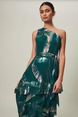 Phase Eight Sonia One Shoulder Silk Maxi Dress Dark Green Multi