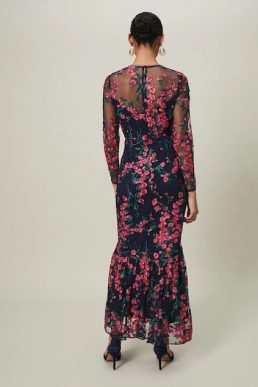 Phase Eight Trisha Embroidered Sleeve Maxi Dress Black Pink
