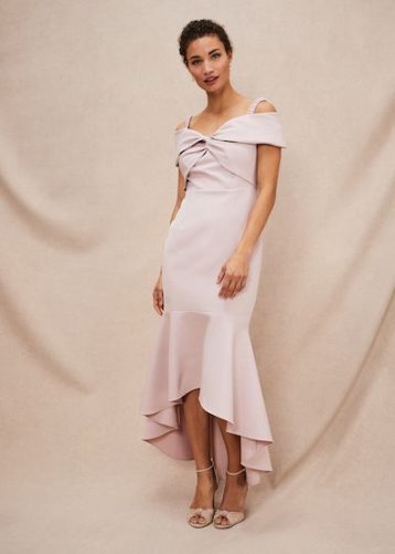 Phase Eight Zaya Off Shoulder Maxi Dress Antique Rose Blush