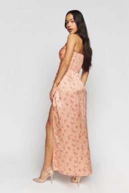 Reformation Barrow Silk Dress Myrna Print Pink