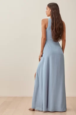 Reformation Evelyn One Shoulder Maxi Dress Mineral Blue