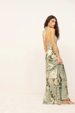 Reformation Veria Silk Maxi Dress Tarragon Green Multi