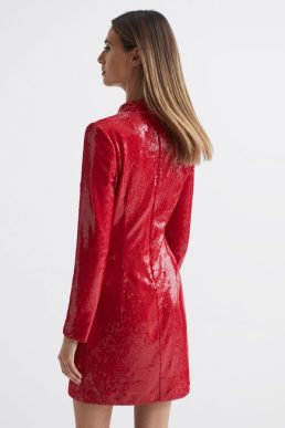 Reiss Halston Emely Sequin Mini Dress Red