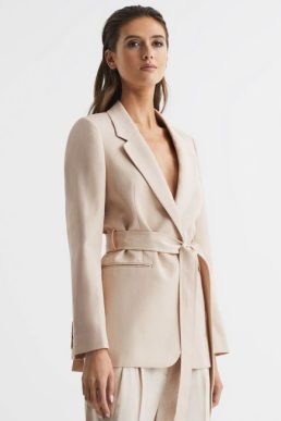 Reiss Lylah Single Breasted Tie Front Blazer Cream