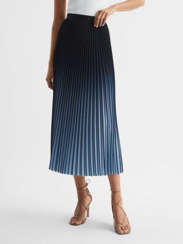 Reiss Marlie Ombre Pleated Midi Skirt Navy Blue