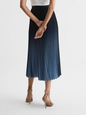 Reiss Marlie Ombre Pleated Midi Skirt Navy Blue