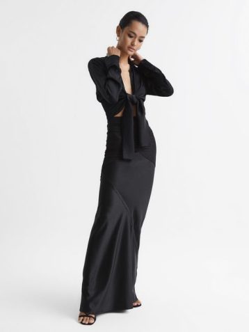 s Nellie Satin Jersey Blend Maxi Skirt, Black SALE