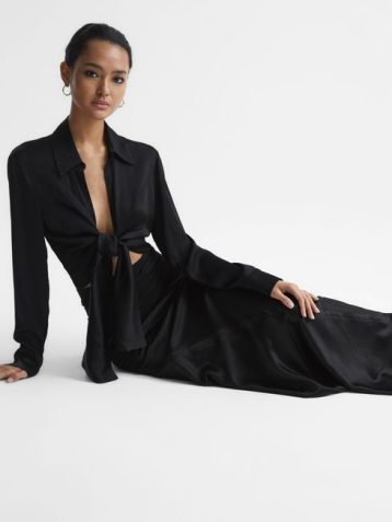 s Nellie Satin Jersey Blend Maxi Skirt, Black SALE