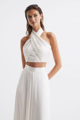 Reiss Ruby Cropped Halter Occasion Top White