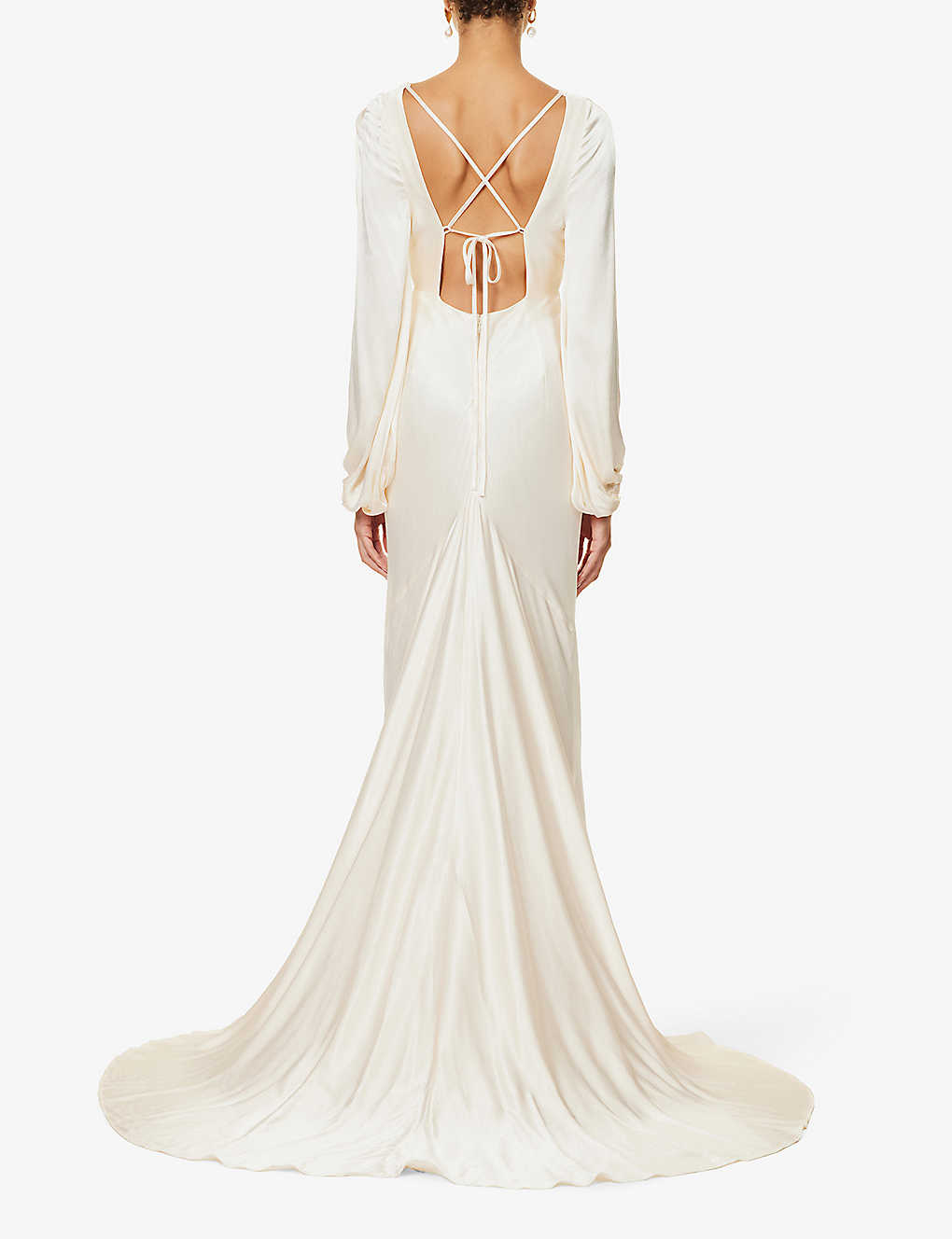 Shona Joy Flared hem cut out satin maxi bridal dress Cream