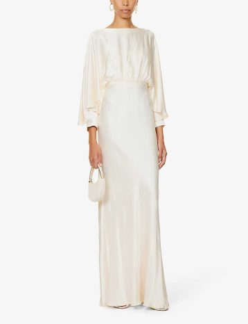Shona La Lune open-back natural wood-blend midi dress, Cream - Image 3