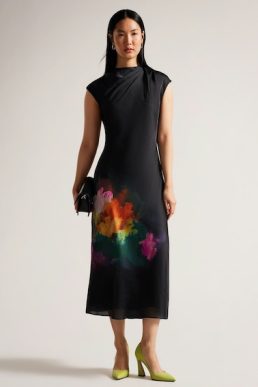 Ted Baker Serepha Fitted Knit Bodice Dress With Ruffle Skirt Black