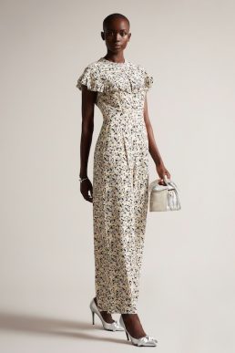 Ted Baker Brigidd Cape Jumpsuit With Ladder Lace Inserts Nude