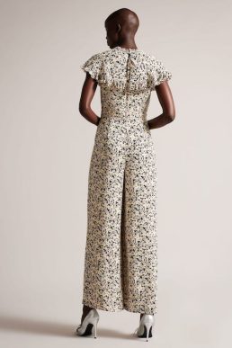 Ted Baker Brigidd Cape Jumpsuit With Ladder Lace Inserts Nude