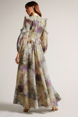 Ted Baker Dorathi Ruffle Detail Maxi Dress Green Multi