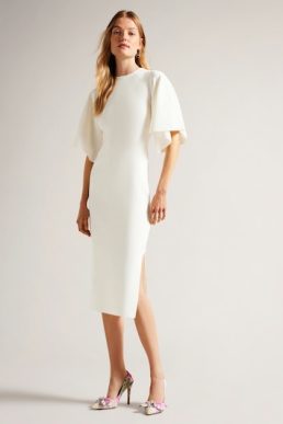 Ted Baker Lounia Fluted Sleeve Knitted Bodycon Midi Dress Ivory