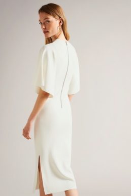 Ted Baker Lounia Fluted Sleeve Knitted Bodycon Midi Dress Ivory