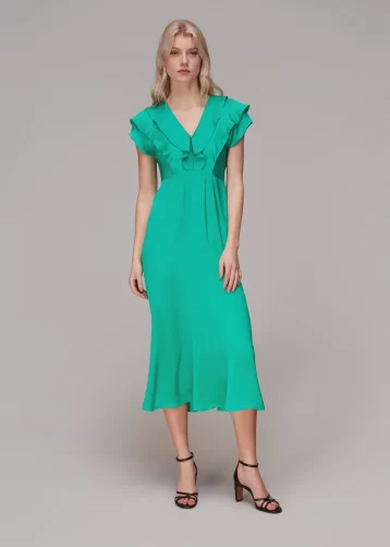 Whistles Adeline Frill Midi Dress Green
