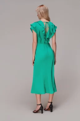 Whistles Adeline Frill Midi Dress Green